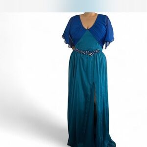 Elegant Blue and Teal Evening Gown